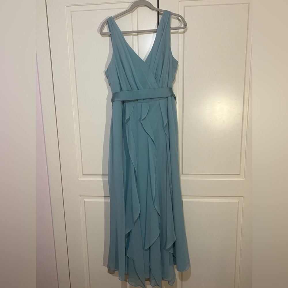 plus size woman dusty blue gown